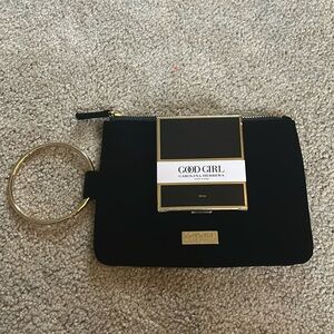 NIB Carolina Herrera Good Girl dual sided mirror w/wristlet velvet pouch